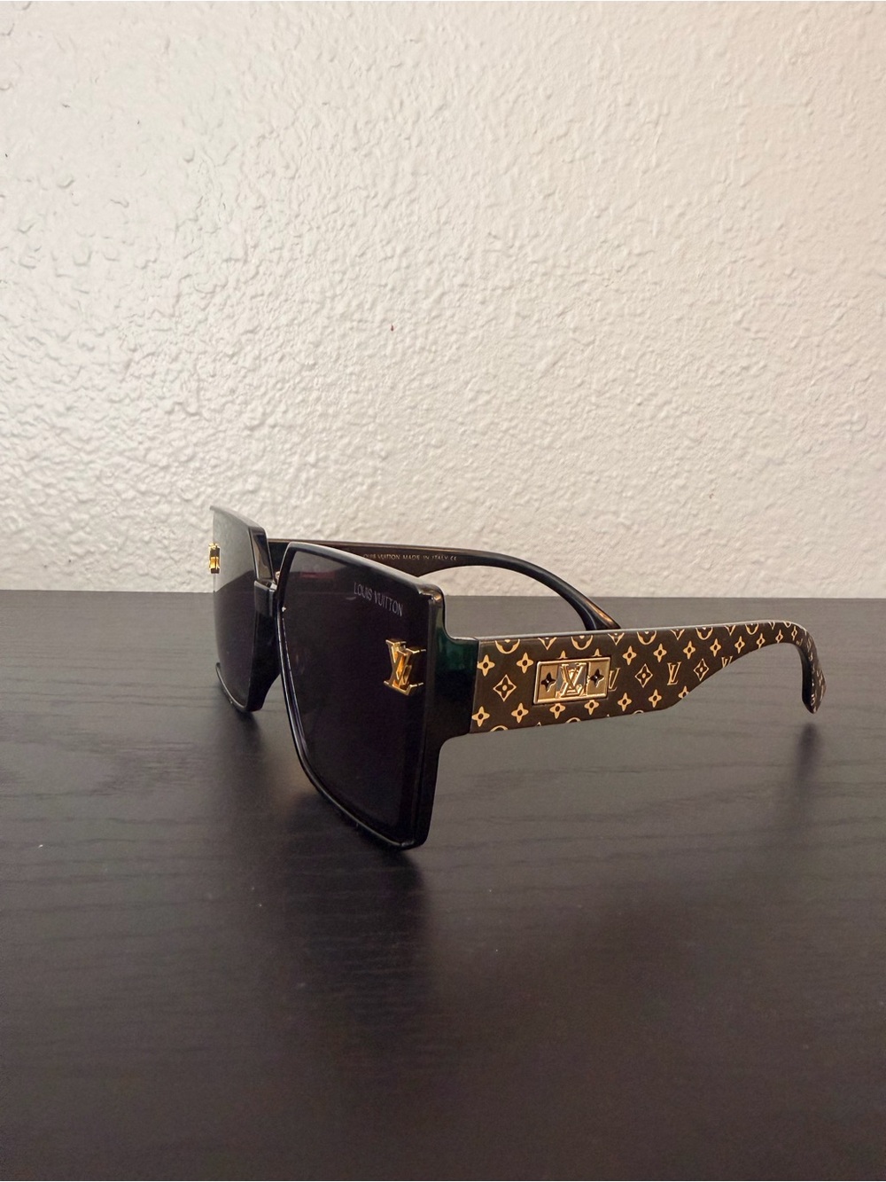 Louis Vuitton Black & Brown Monogram Shield Sunglasses with Gold Accents